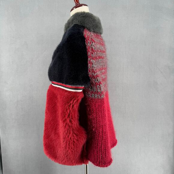 OF Handmade Alpaca Wool Blend Drop Shoulder Vest S Red Black Artsy Sustainable - Picture 6 of 15